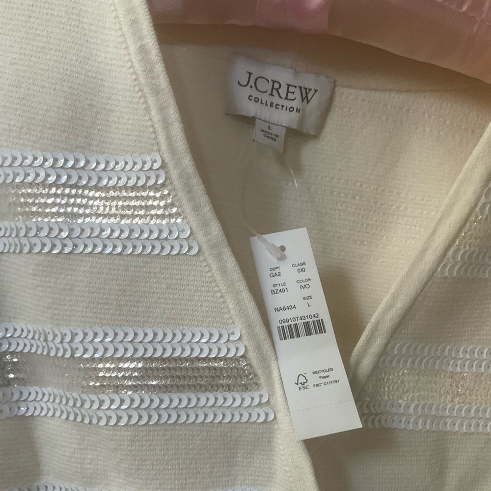 Stunning J.Crew Collection Sequin Stripe Cropped Cardigan in Ivory - Picture 5 of 7